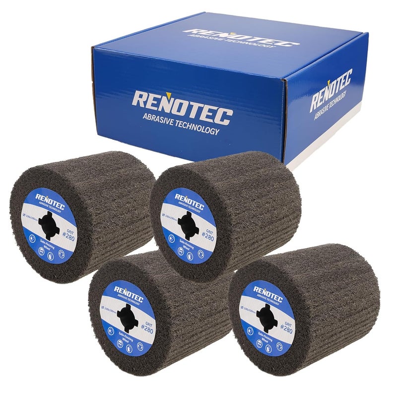 RENOTEC 4"x4", Non-Woven Polishing Wheel, Very Fine Grit 280, 4 Pk, S/C, for Metal and Wood Surface Polishing - Image 2